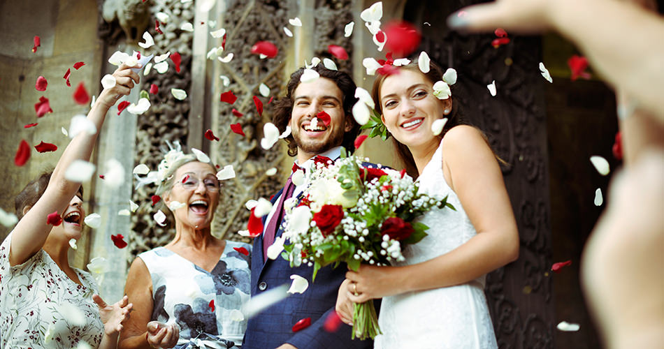 Catholic wedding couple going out